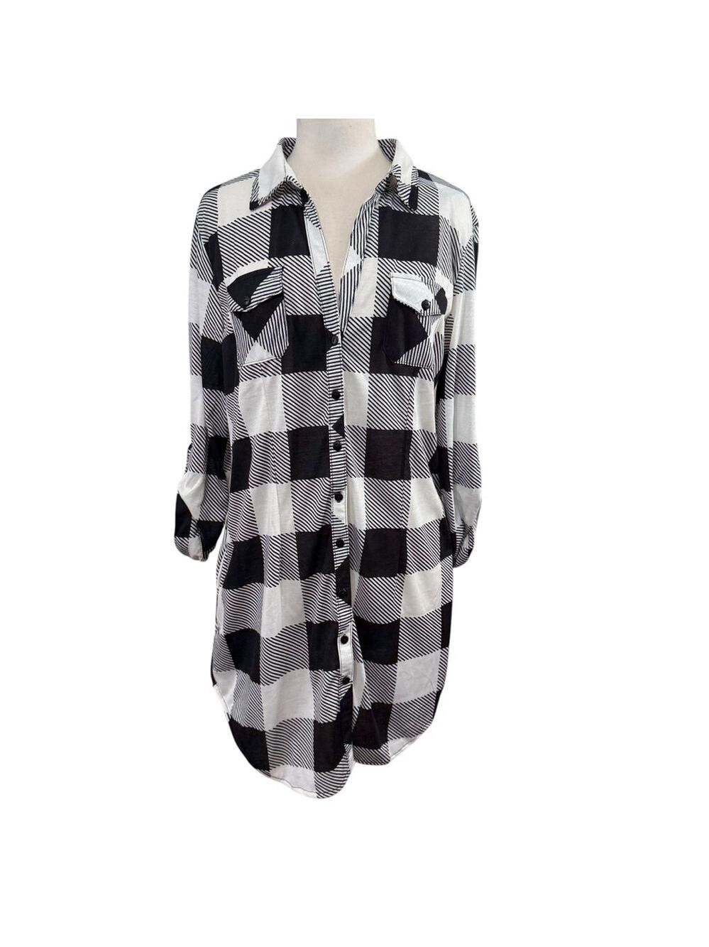 Women's White Mark Black & White Plaid Shirt L NWT